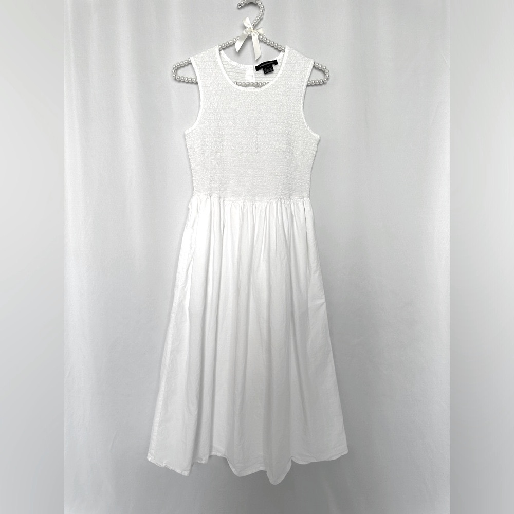 French Connection White Sleeveless Rhodes Poplin Smocked Midi Dress size 4